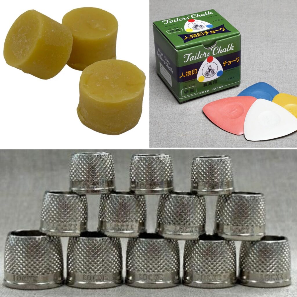 Tailoring Accessories - beeswax, chalk and thimbles