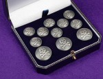 11 Pce Skull & Crossbones Blazer Button Set - Antique Silver