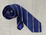 Silk Ties - Stripe Navy with Heraldic Crest