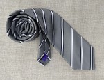 Silk Ties - Stripe Silver with Ivory and Navy