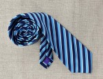 Silk Ties - Stripe Aqua with Ivory and Navy